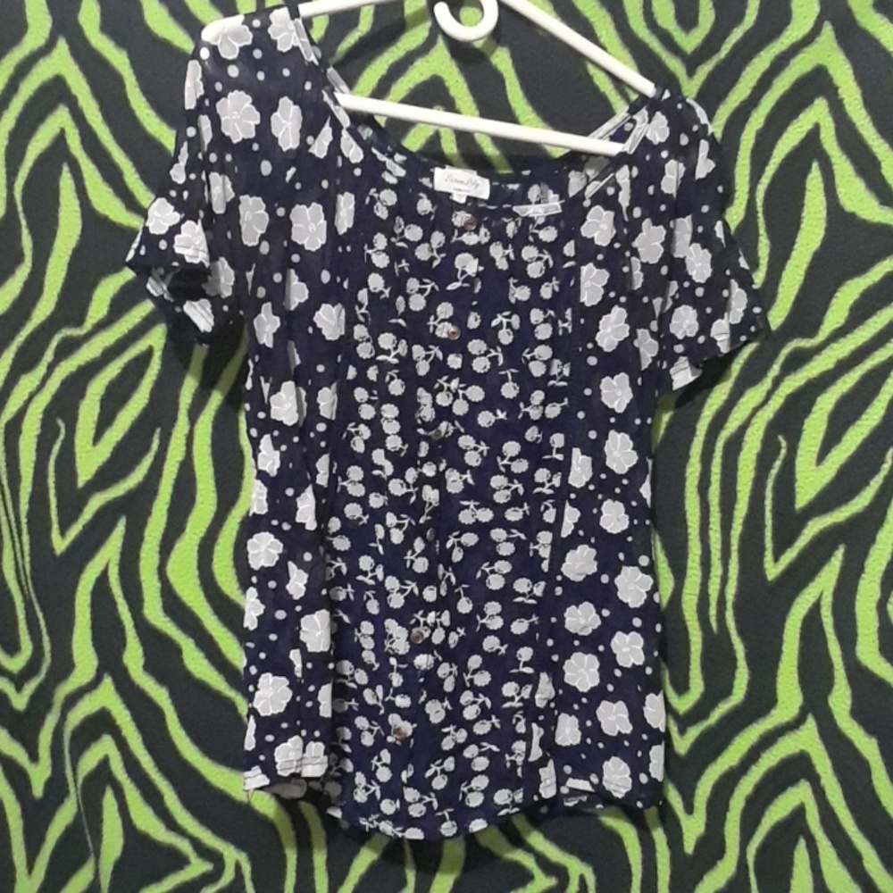 Navy blue and white floral top